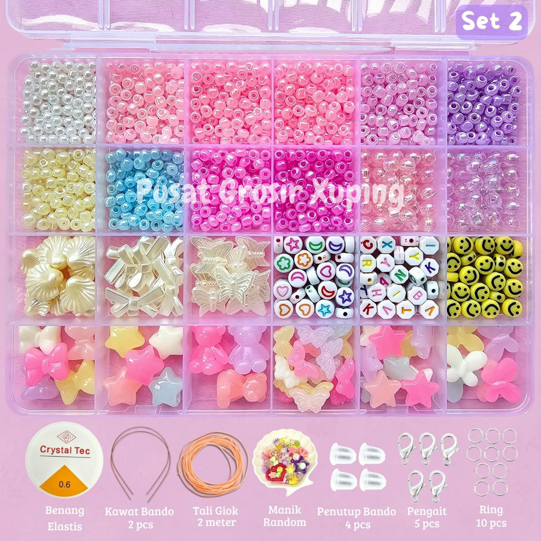 DIY Craft Kit Gelang Manik Manik Aesthetic - Manik Manik Pasir 1 Box Lengkap - Set Pernak Pernik Meronce Mote - SET 2